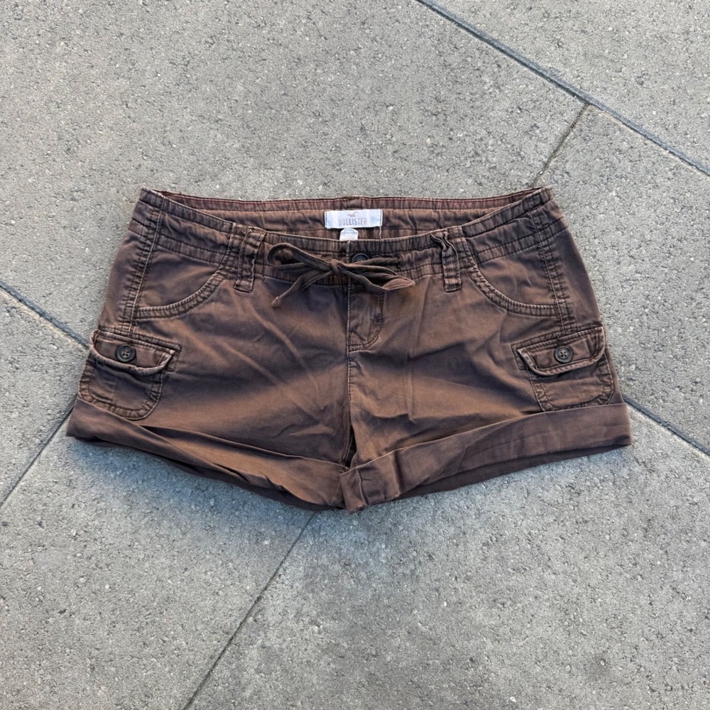 Hollister Brown Cargo Shorts Low Rise Drawstring Stretch Size 1